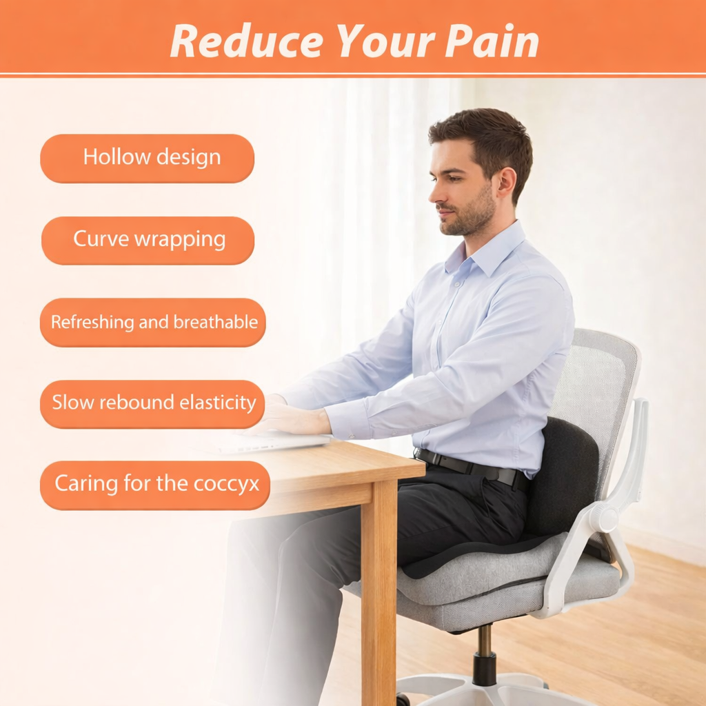 Transform Your Comfort with Our Premium Memory Foam Seat Cushion – Ergonomic L-Shaped Design for Ultimate Back Support in Office, Car, and Home