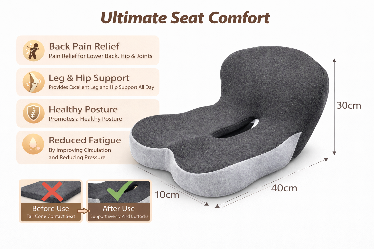 ZenBody™ - Premium Memory Foam Seat Cushion with Back Support