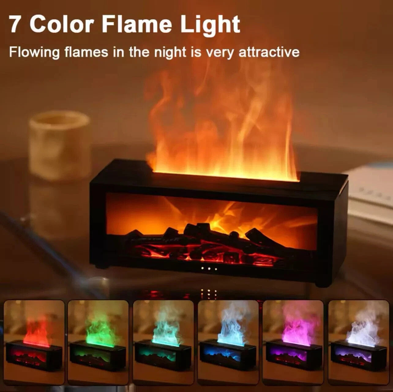 Fireplace Flame Humidifier Colorful Light Flame Essential Oil Diffuser Mute Work